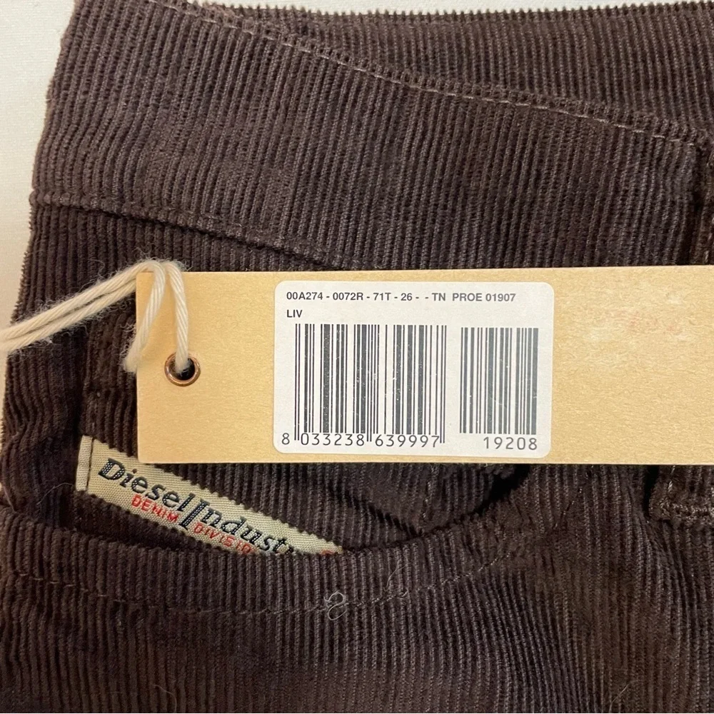 NWT New Diesel Straight Leg Corduroy Brown Pants Size 24